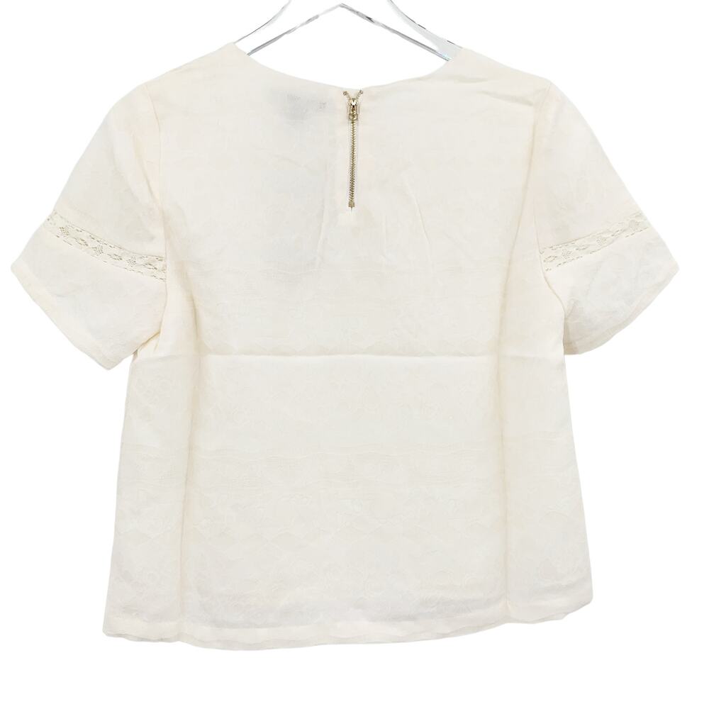 Boutique NEW Top Size S NEW Cream Eyelet Lace Blouse Relaxed Fit Gold Zip - Picture 6 of 8